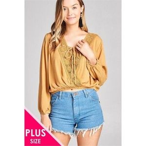 CURVY ROSE CROCHET TRIM WOVEN MIDI TOP 3 PACK